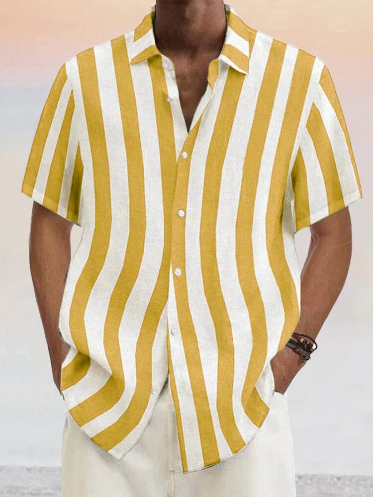 Camisa clásica casual de algodón y lino de manga corta
