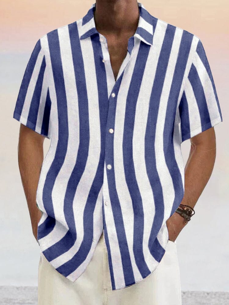 Camisa clásica casual de algodón y lino de manga corta