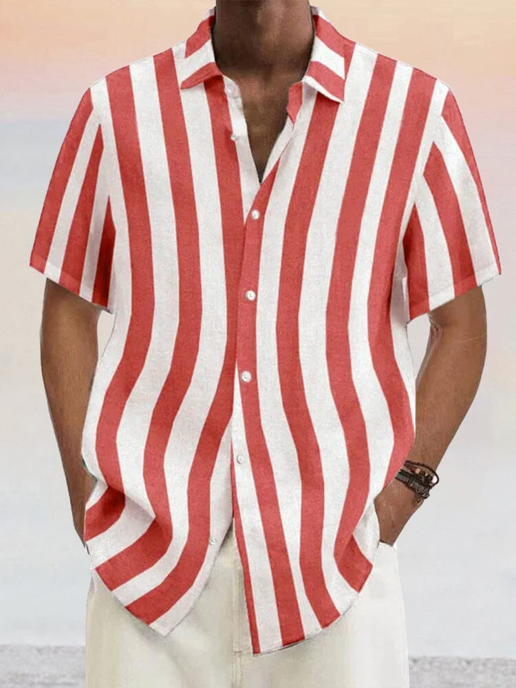 Camisa clásica casual de algodón y lino de manga corta