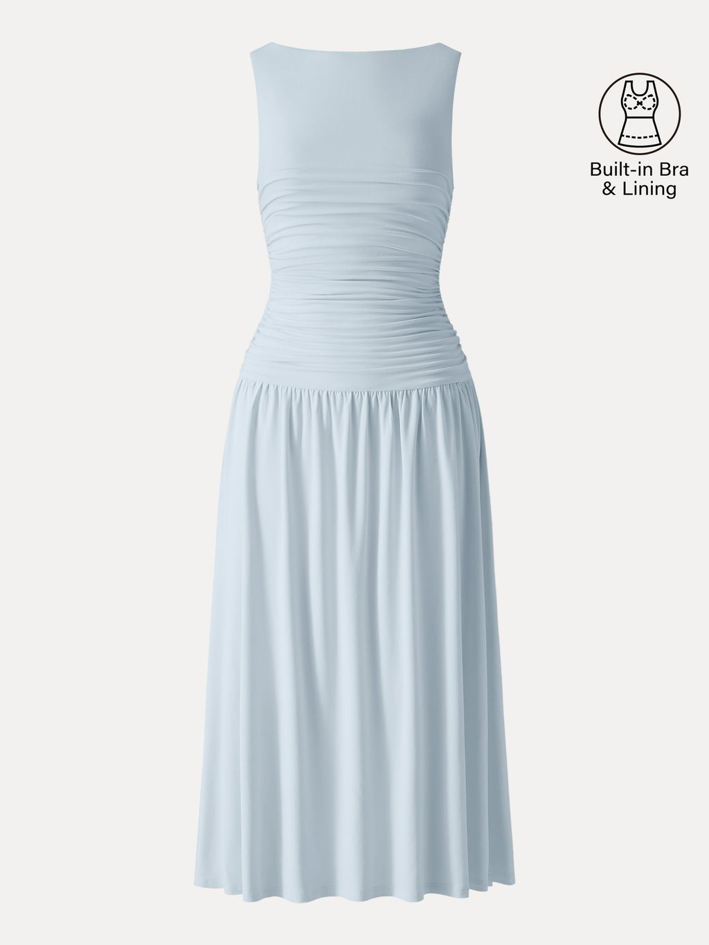 Vestido brami midi de cuello barco fruncido