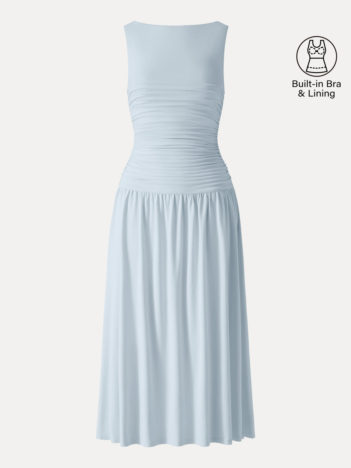 Vestido brami midi de cuello barco fruncido