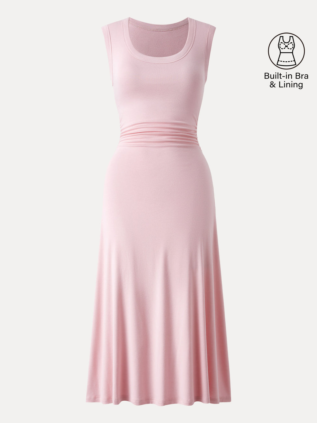 Vestido midi brami de escote redondo con fruncido lateral