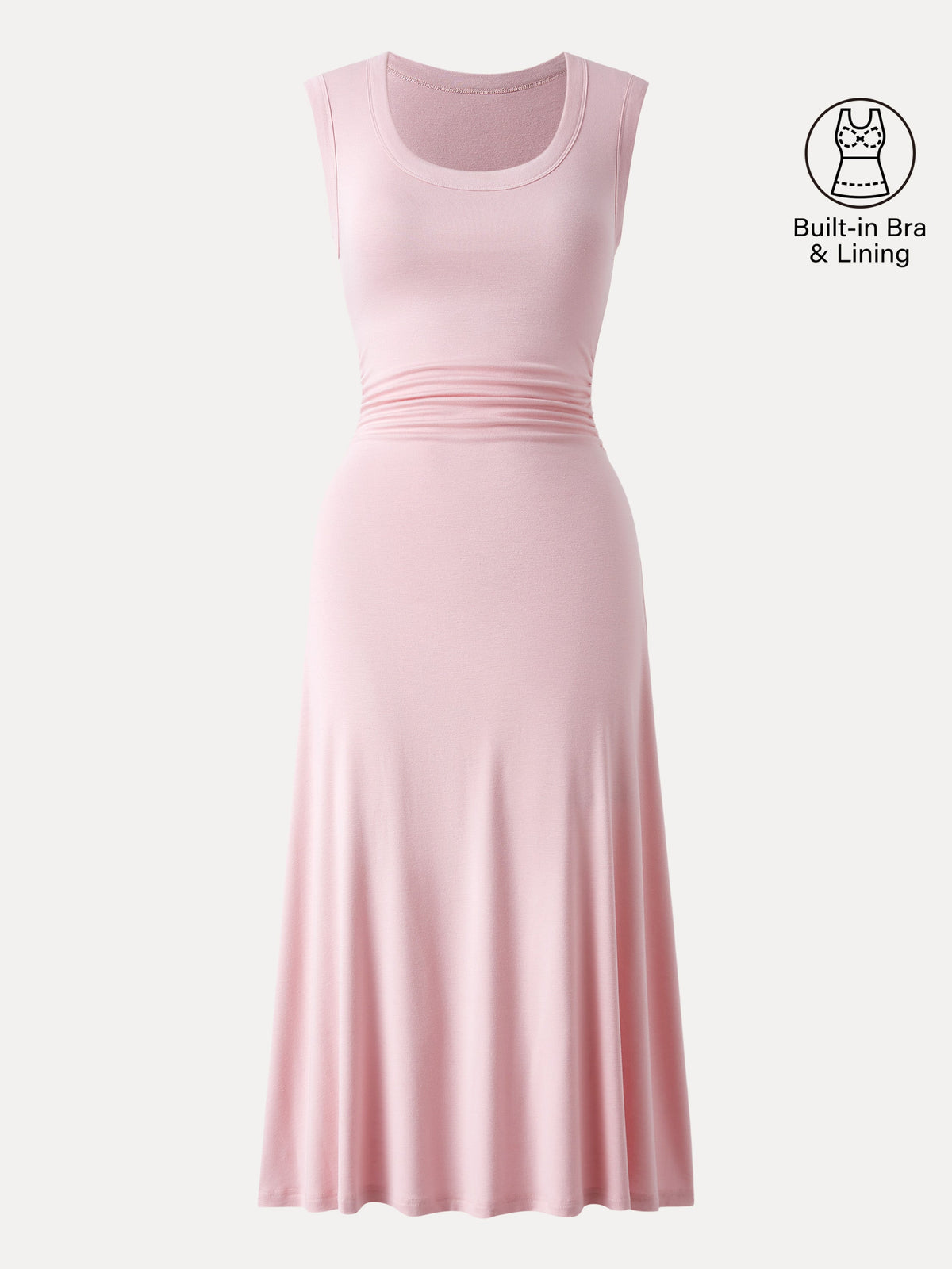 Vestido midi brami de escote redondo con fruncido lateral