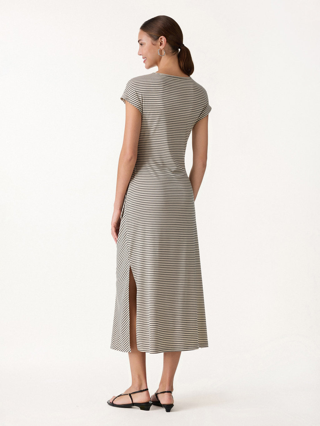 Vestido midi de rayas relajado con lazo ajustable