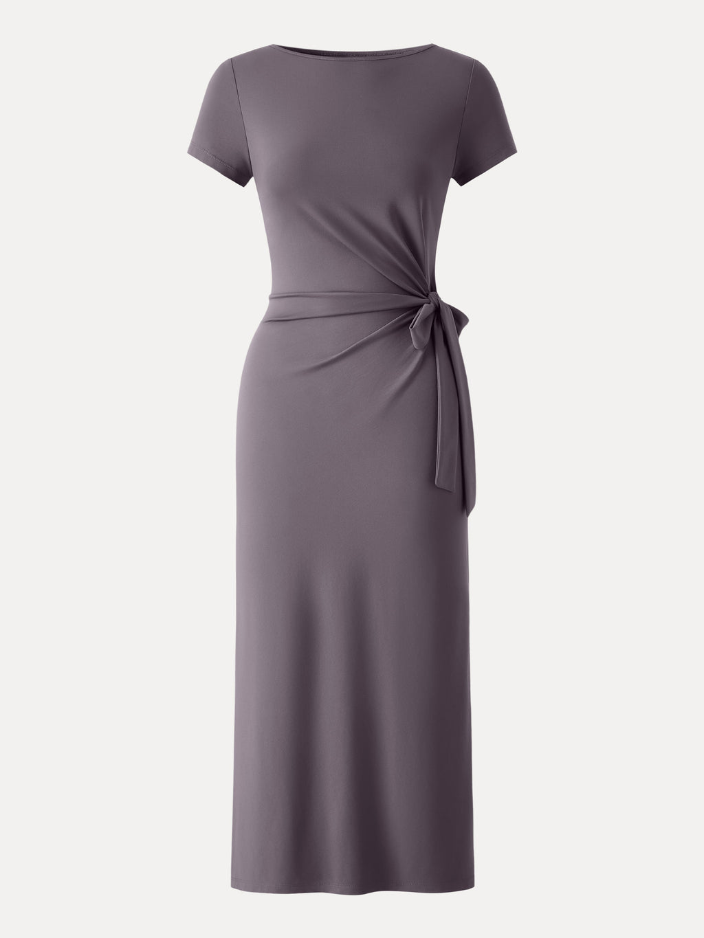 Vestido midi con lazo lateral en la cintura y abertura