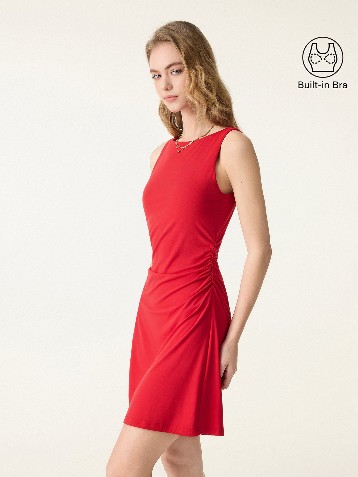 Vestido brami mini línea A de cuello barco fruncido