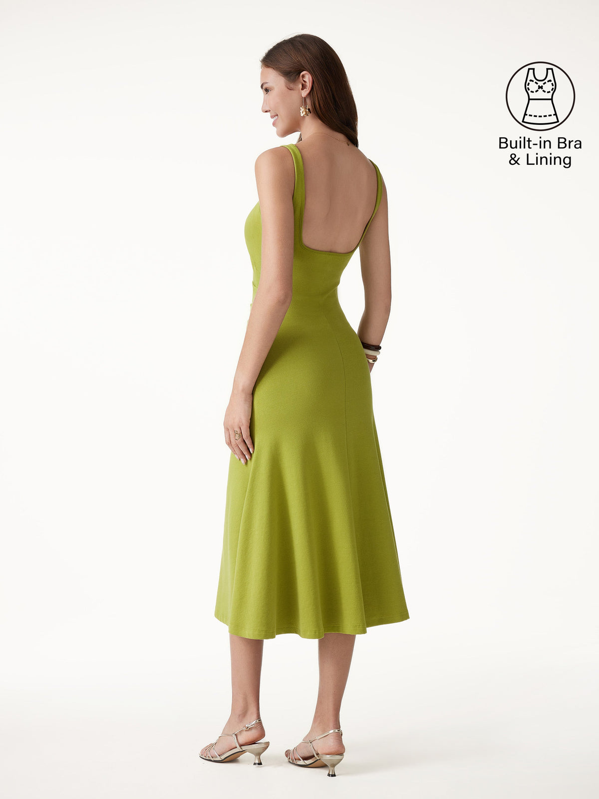 Vestido midi brami de cuello cuadrado con espalda baja