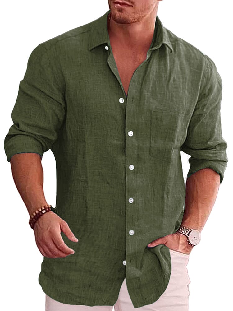 Camisa casual clásica de botones de lino