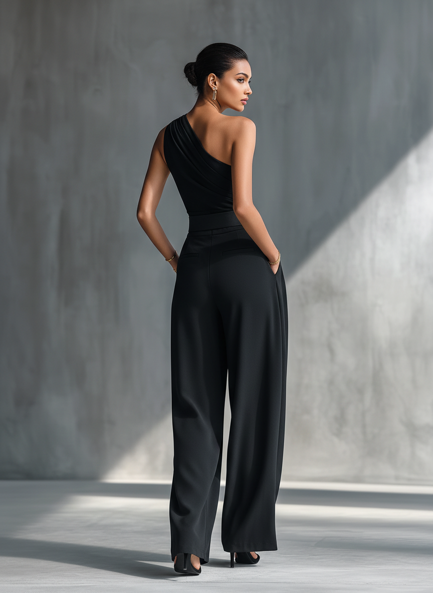 Pantalón negro ancho con drapeado