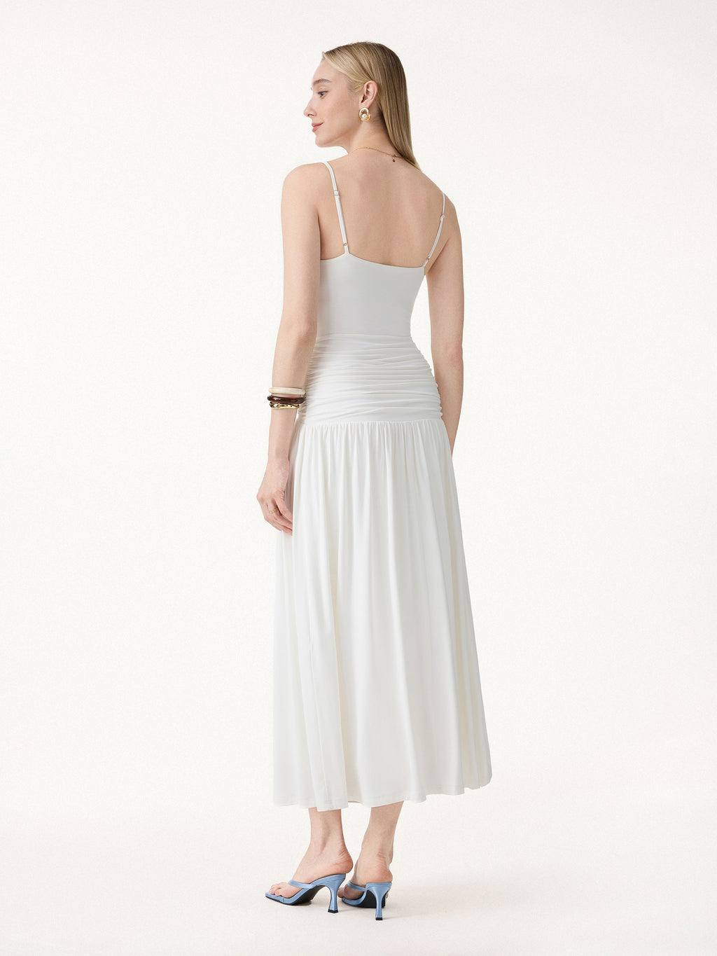 Vestido brami maxi fruncido de tirantes finos, no transparente