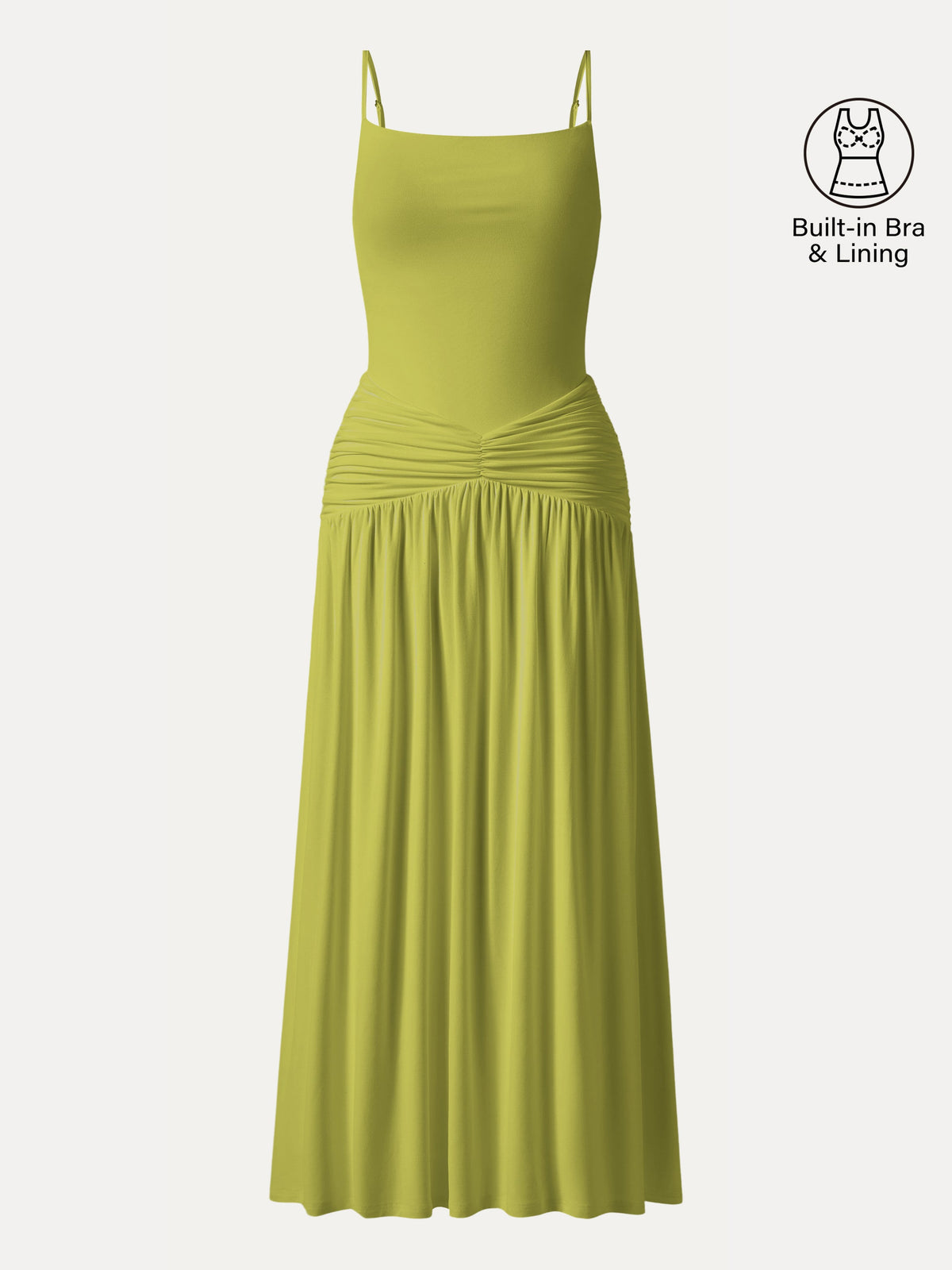 Vestido brami maxi fruncido de tirantes finos, no transparente