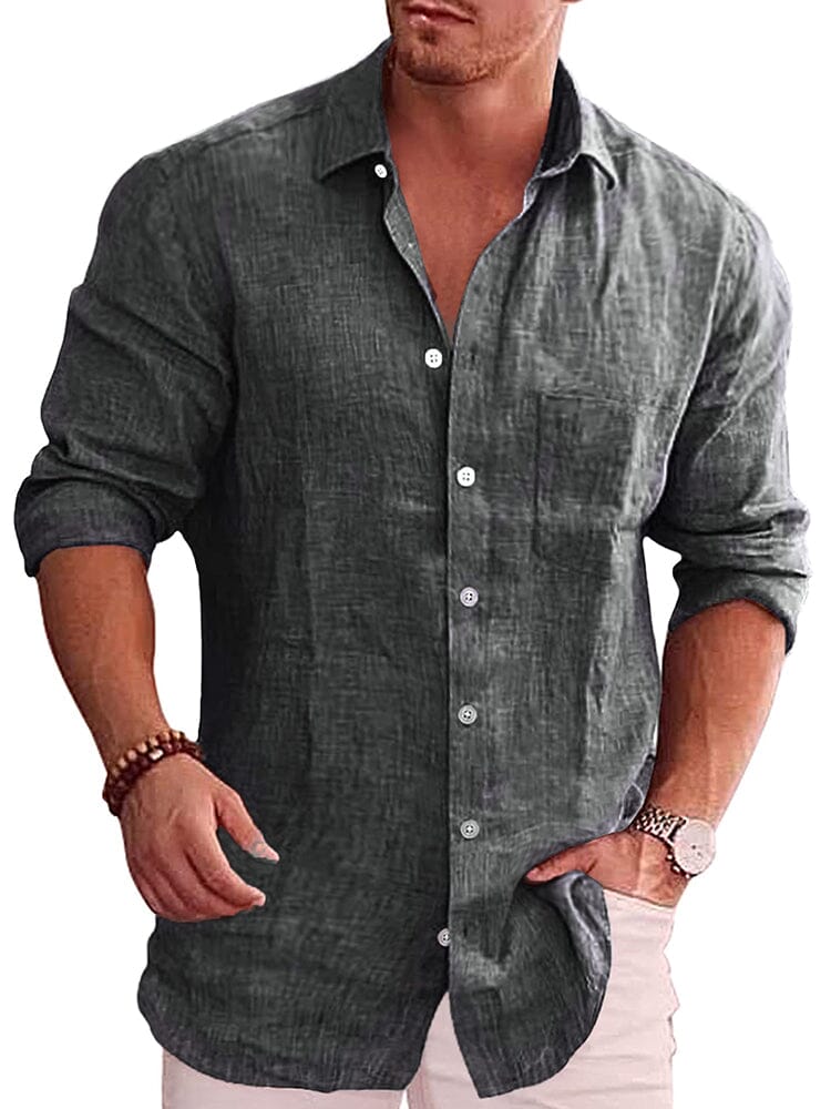 Camisa casual clásica de botones de lino
