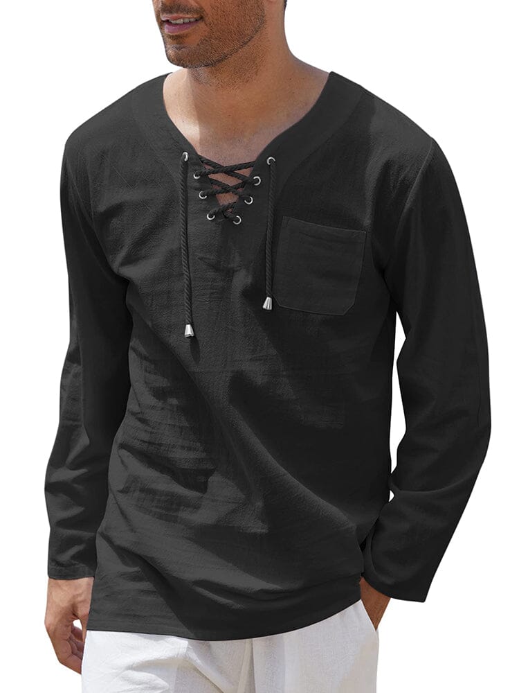 Camisa de lino y algodón con cordón ajustable