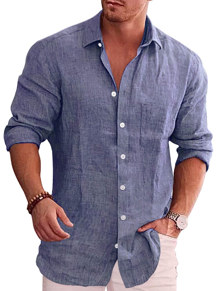 Camisa casual clásica de botones de lino