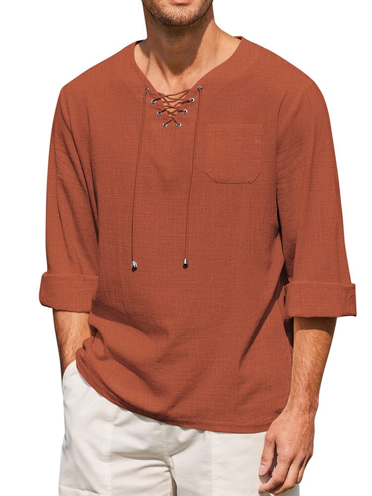 Camisa de lino y algodón con cordón ajustable