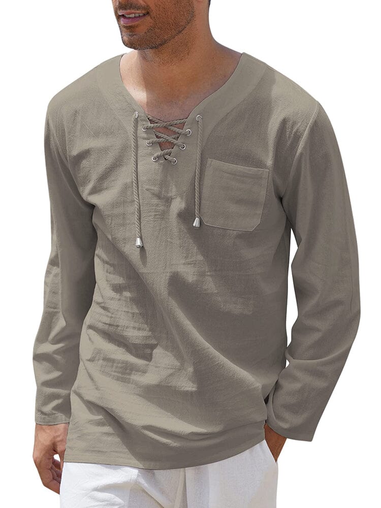 Camisa de lino y algodón con cordón ajustable