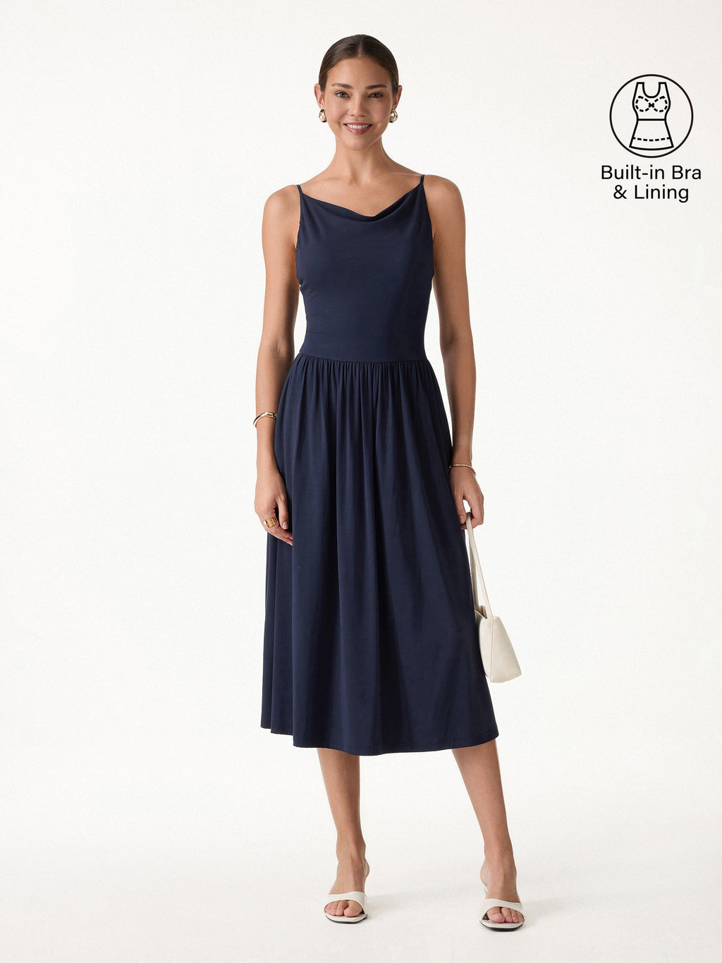 Vestido brami midi de cuello drapeado y espalda abierta