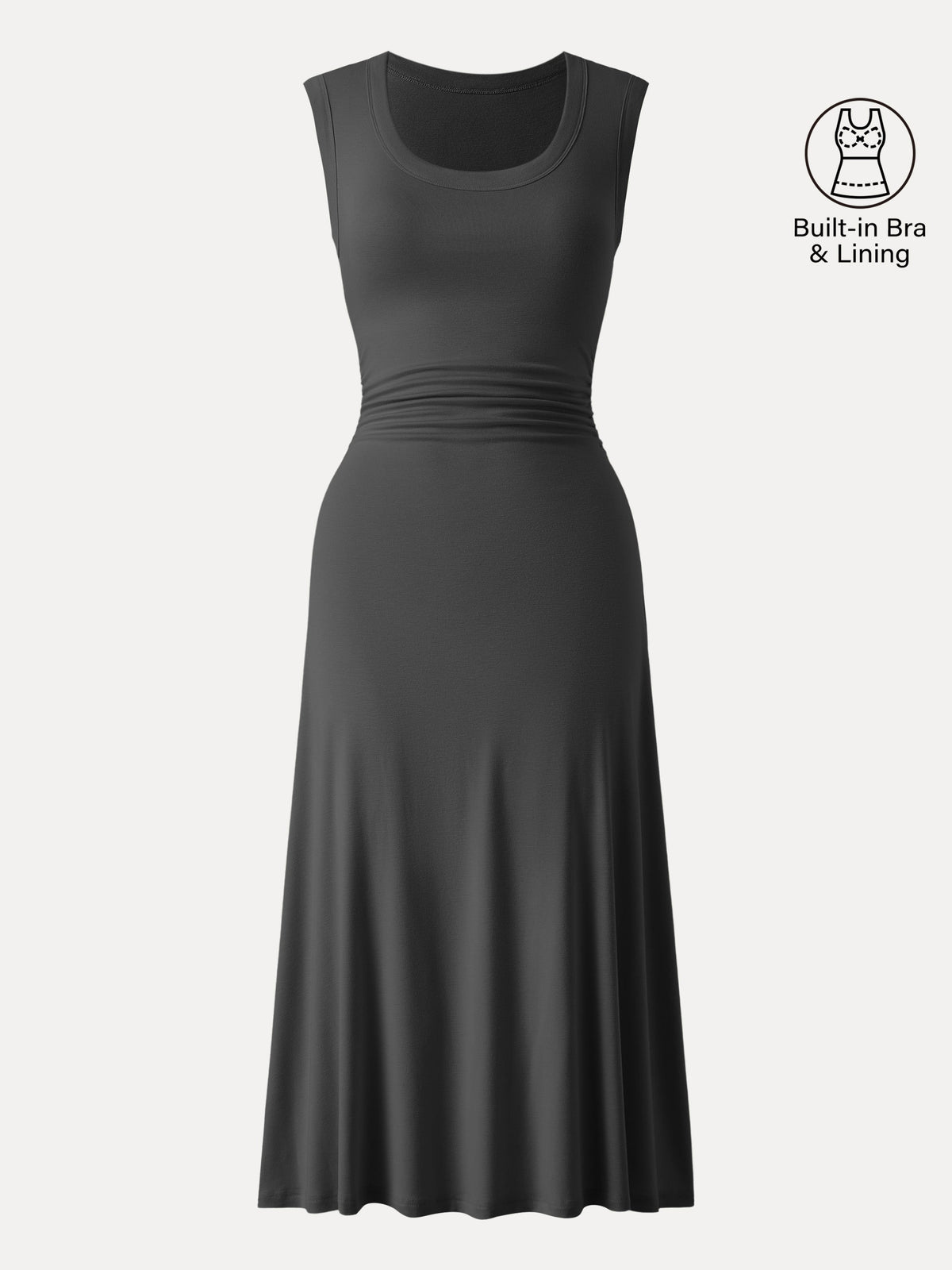 Vestido midi brami de escote redondo con fruncido lateral