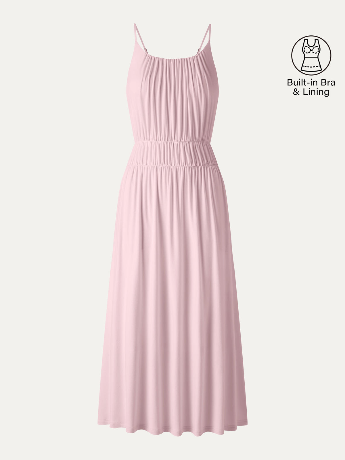 Vestido midi brami de tirantes finos y cuello en U fruncido