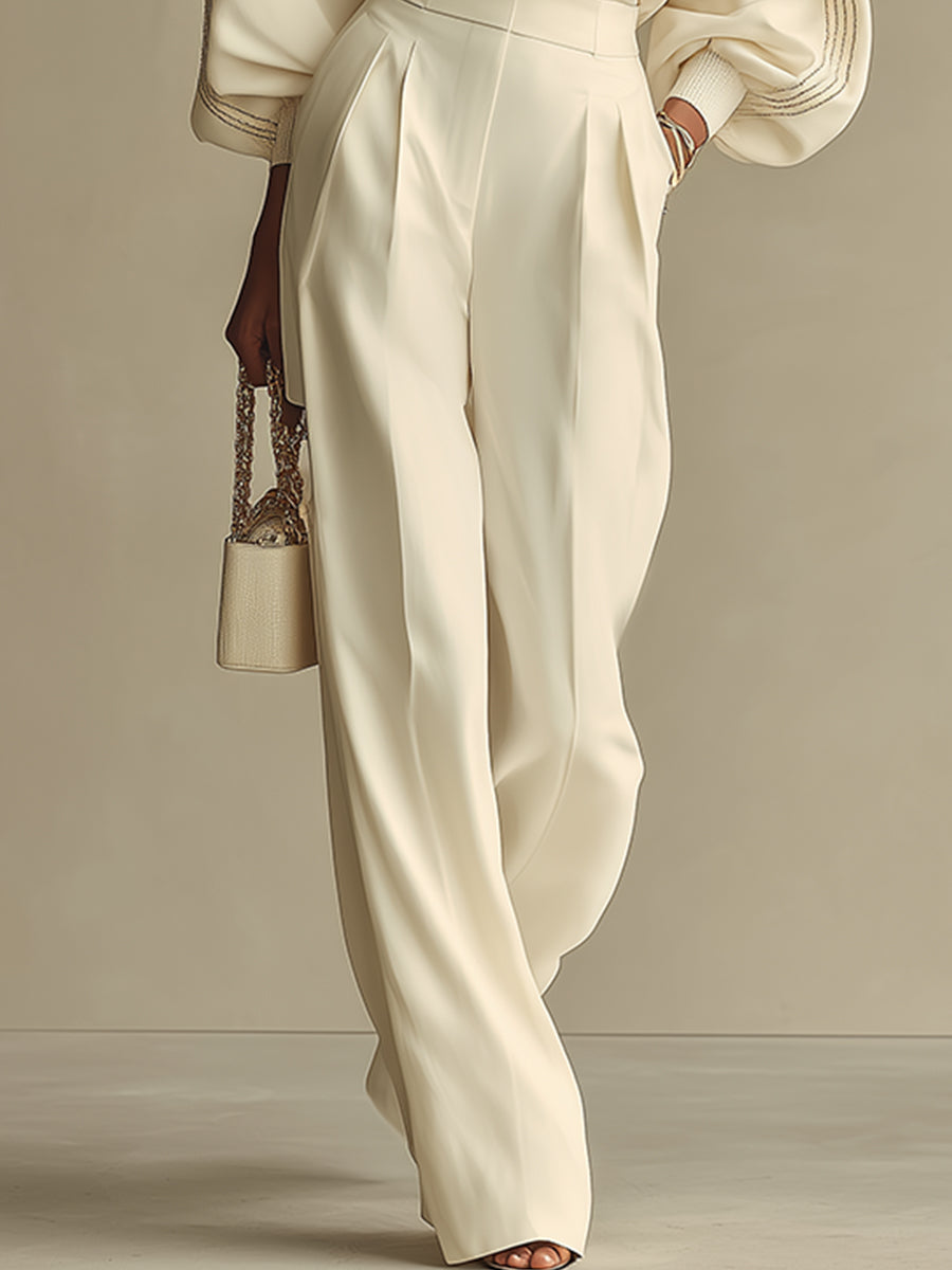 Pantalón ancho blanco roto de talle alto