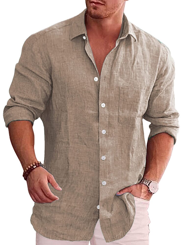 Camisa casual clásica de botones de lino