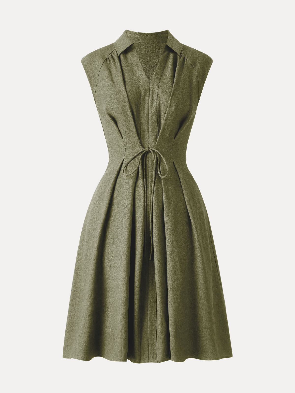 Vestido midi de cuello en V con cordón ajustable en la cintura