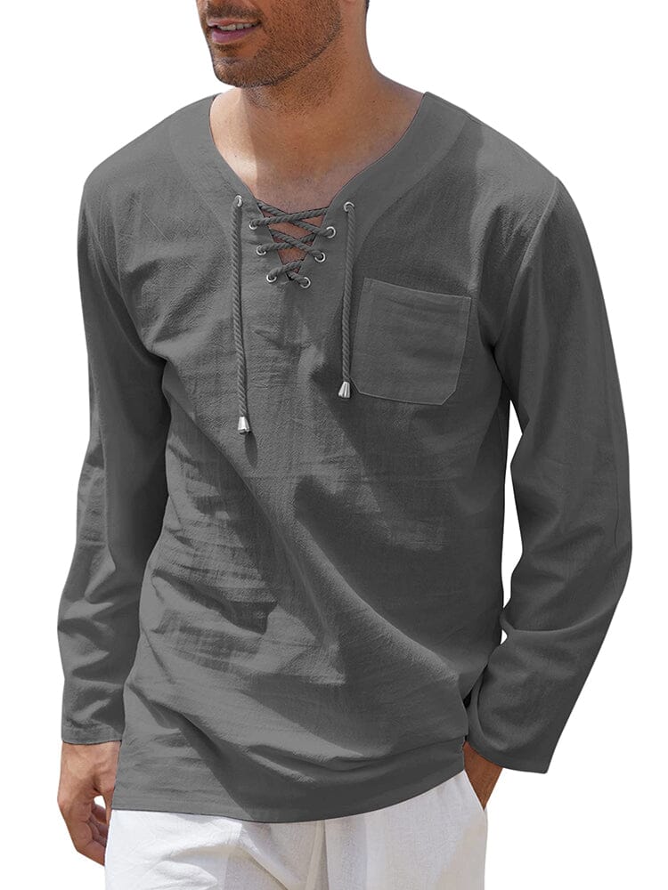 Camisa de lino y algodón con cordón ajustable