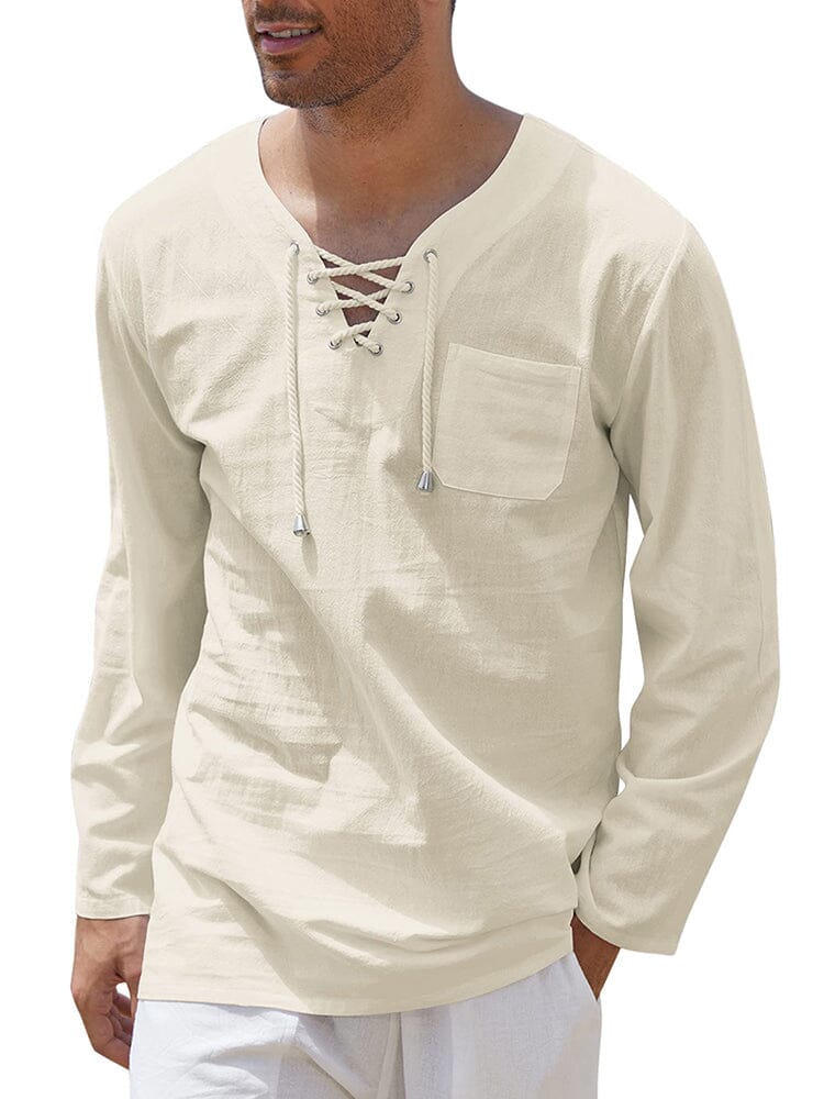 Camisa de lino y algodón con cordón ajustable
