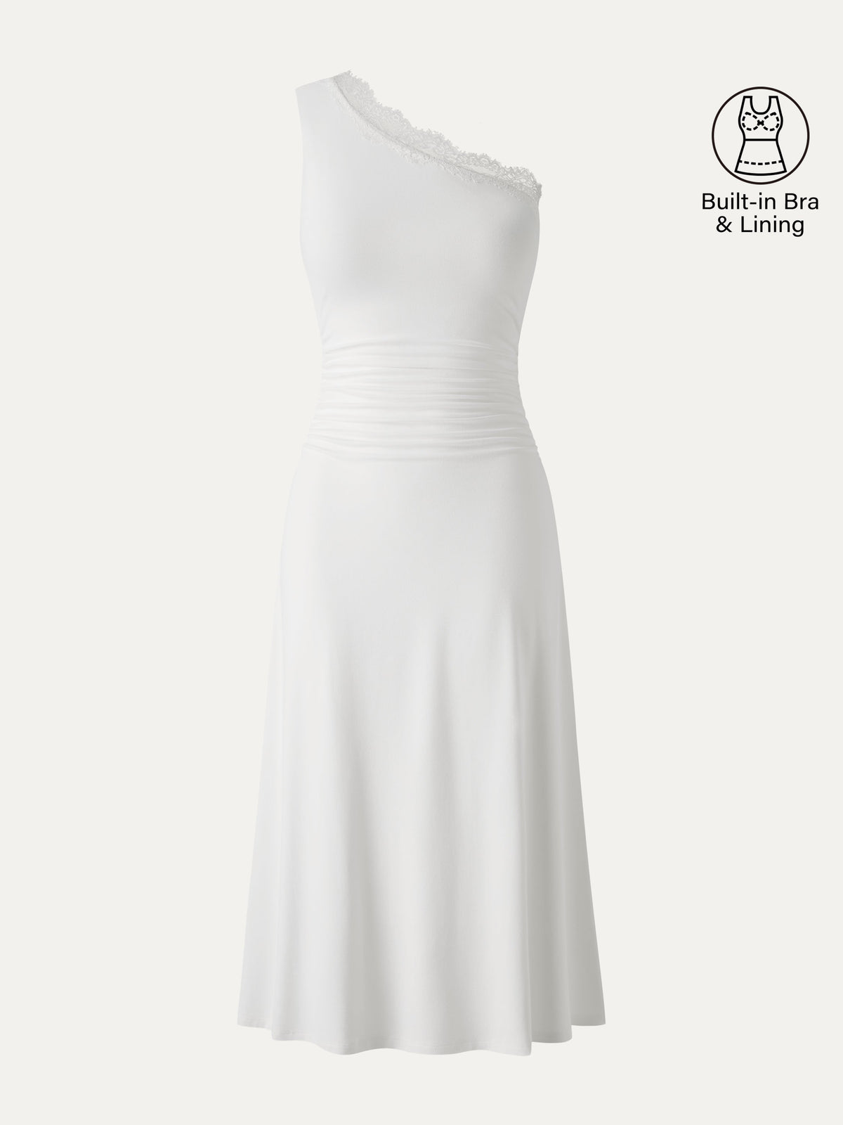 Vestido brami midi de un hombro con fruncido y ribete de encaje
