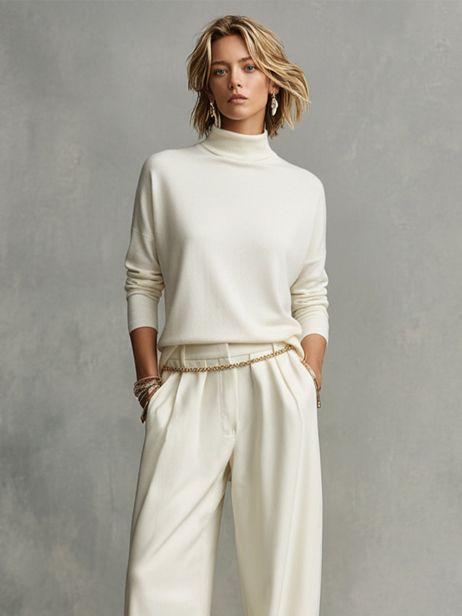 Pantalón ancho crema con presillas para cinturón