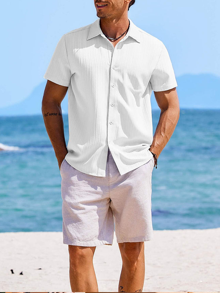 Camisa texturizada de playa de manga corta