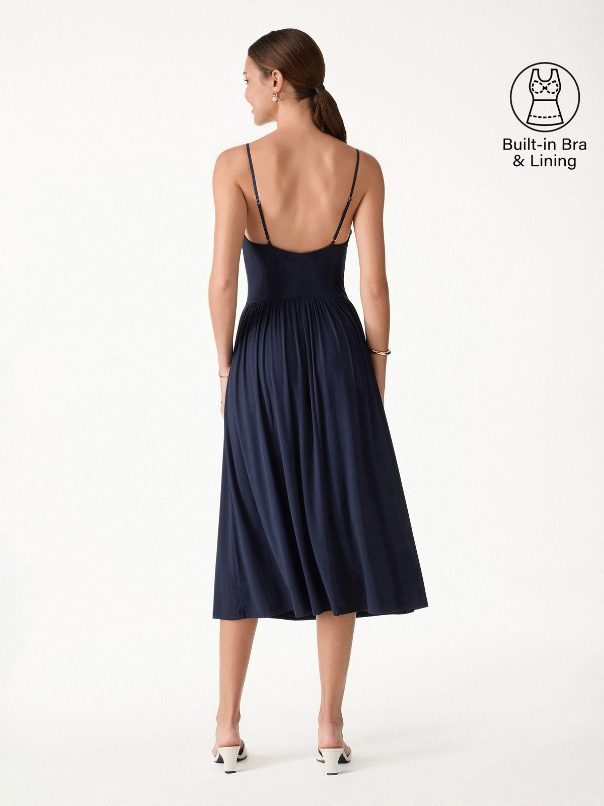Vestido brami midi de cuello drapeado y espalda abierta