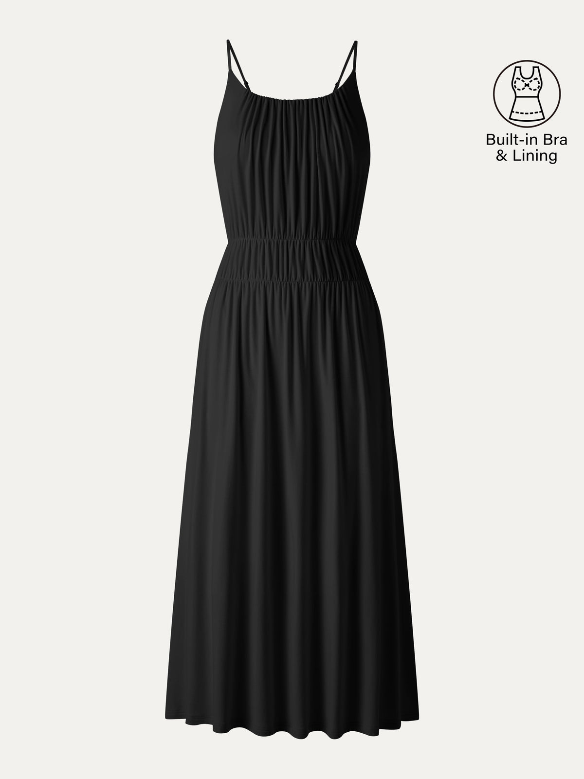 Vestido midi brami de tirantes finos y cuello en U fruncido