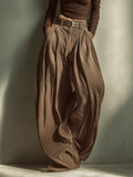 Pantalón ancho marrón oscuro de talle alto