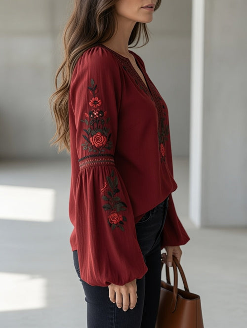 Blusa Rosie vintage bordada con rosas