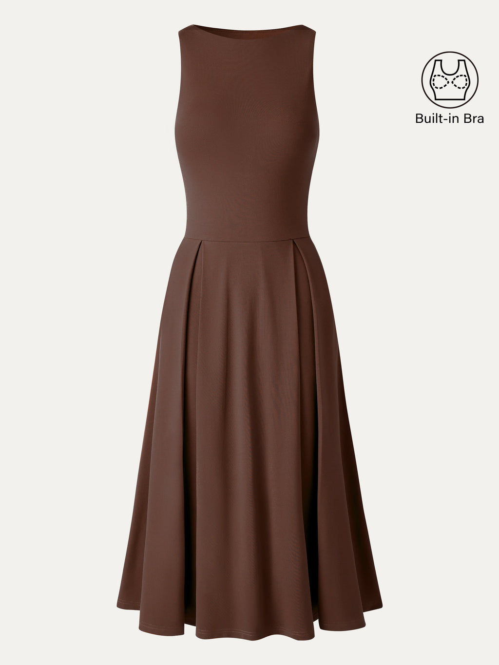 Vestido brami midi plisado de cuello barco con bolsillos