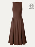 Vestido brami midi plisado de cuello barco con bolsillos