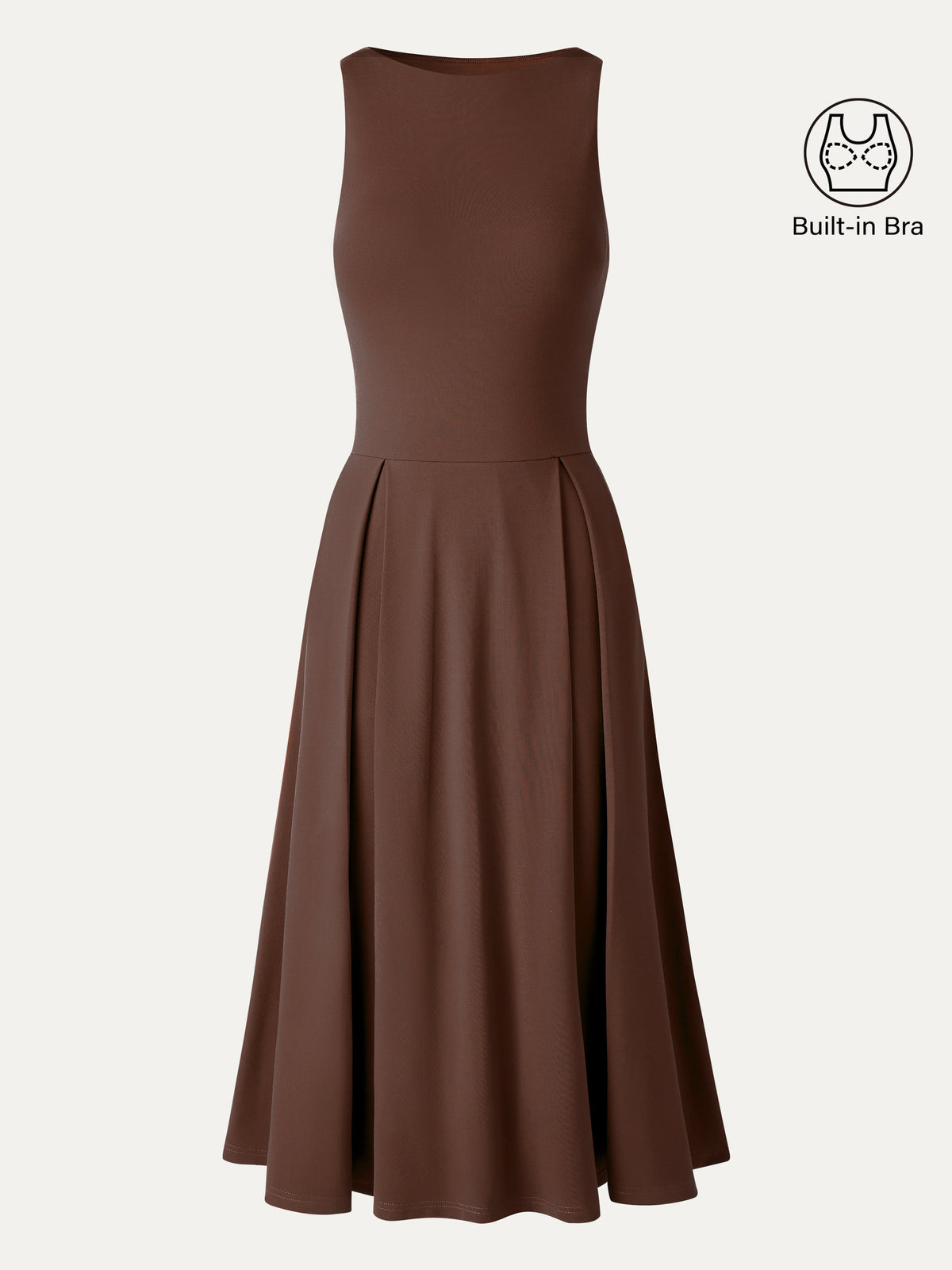 Vestido brami midi plisado de cuello barco con bolsillos