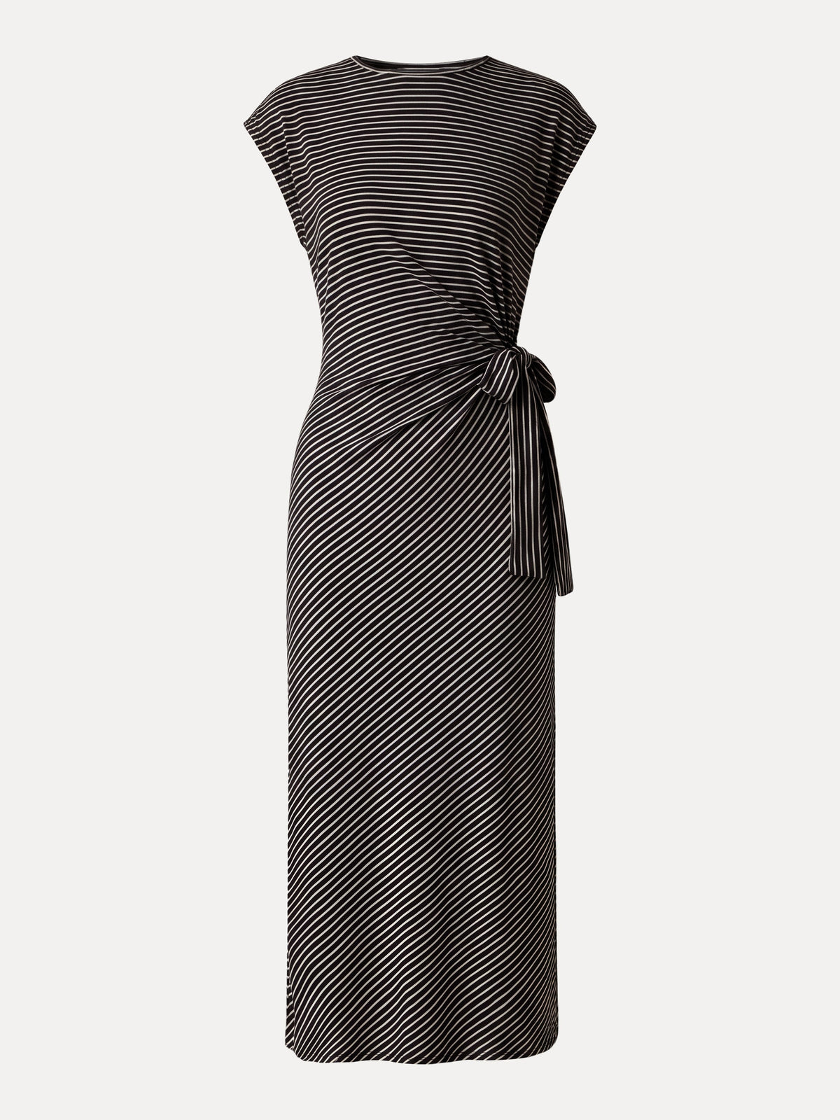 Vestido midi de rayas relajado con lazo ajustable