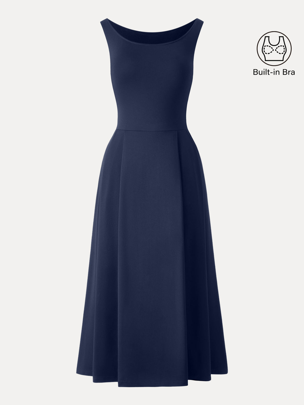 Vestido brami midi de cuello barco con bolsillos