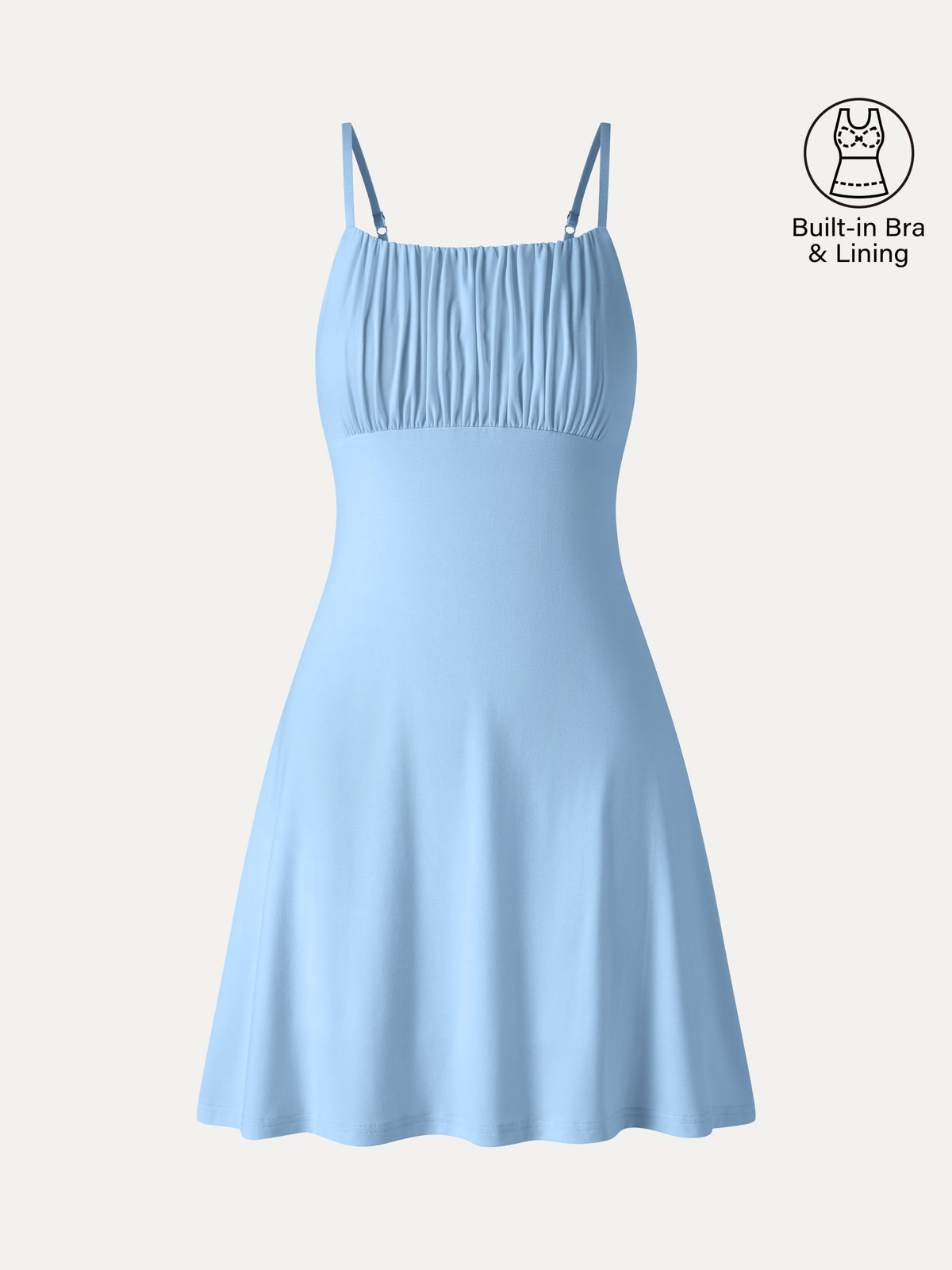 Vestido brami mini de cuello cuadrado fruncido con tirantes finos