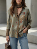 Blusa Tara verde salvia de leopardo y flores