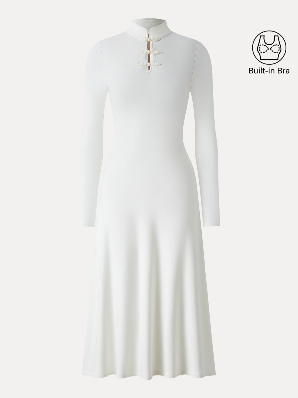 Vestido brami midi de cuello mao con botones de bola, edición limitada