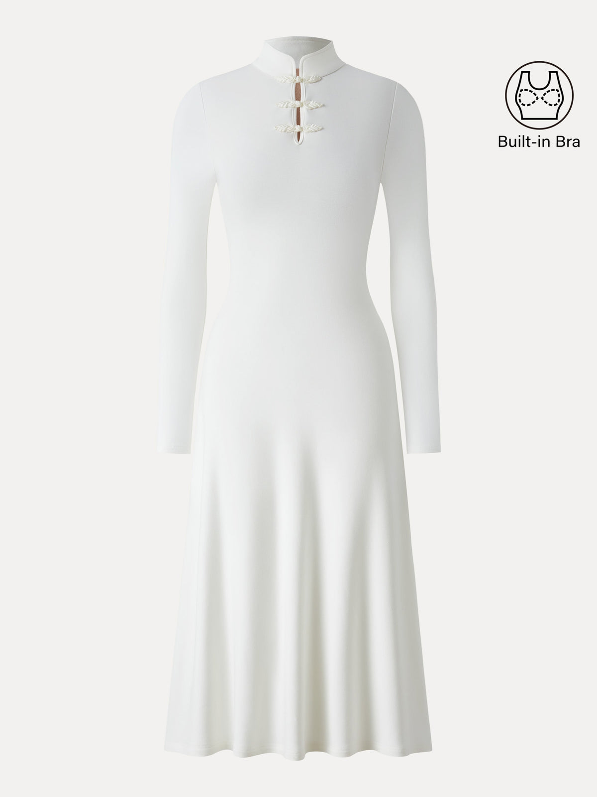 Vestido brami midi de cuello mao con botones de bola, edición limitada