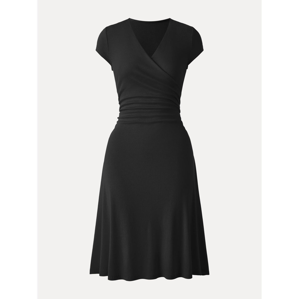 Vestido midi cruzado de cuello en V con mangas cortas