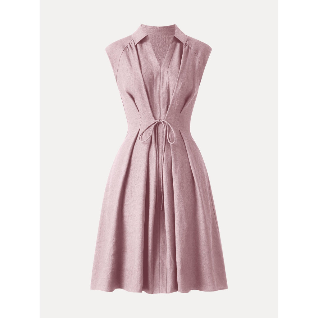 Vestido midi de cuello en V con cordón ajustable en la cintura