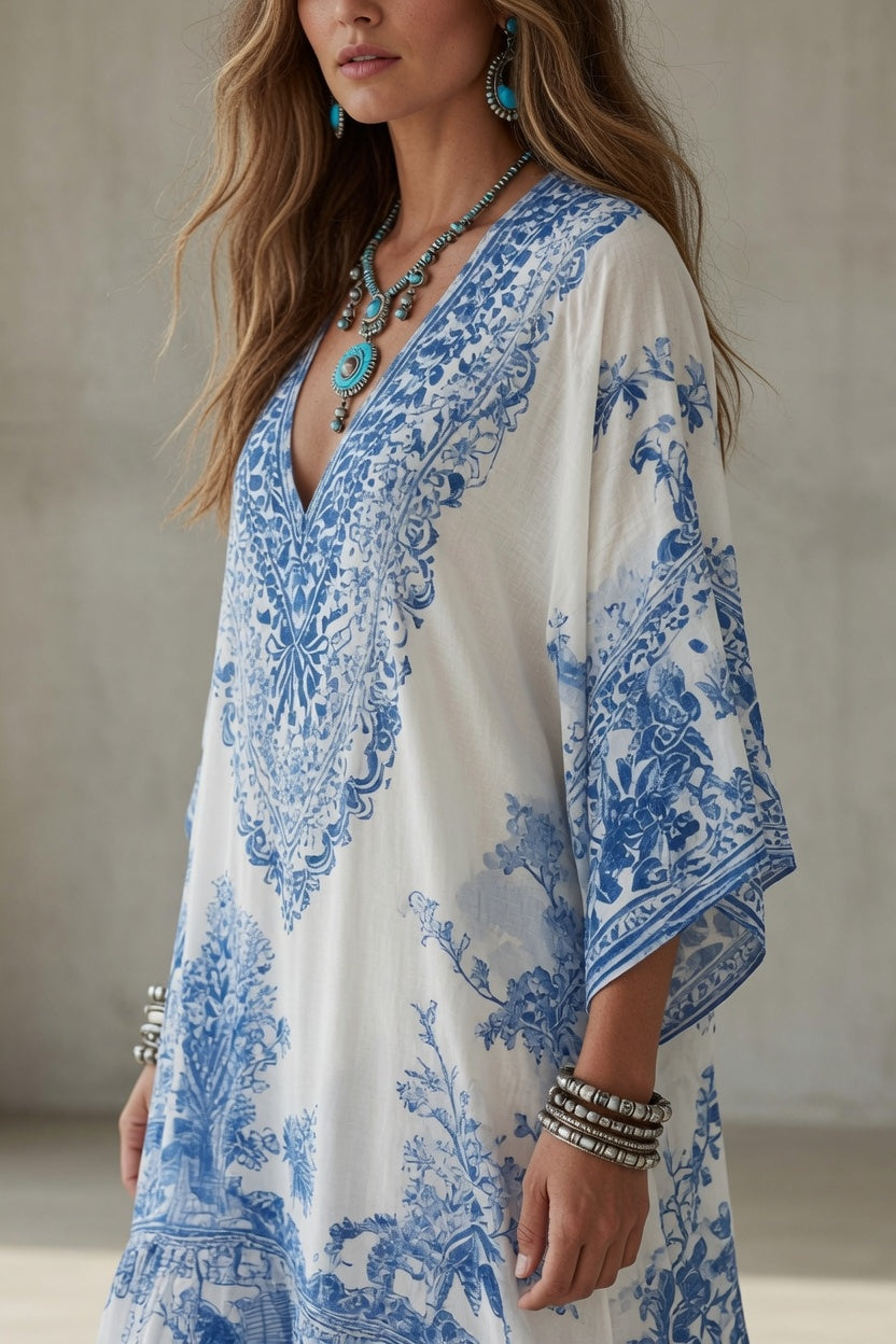 Vestido Tessa vintage de estampado azul
