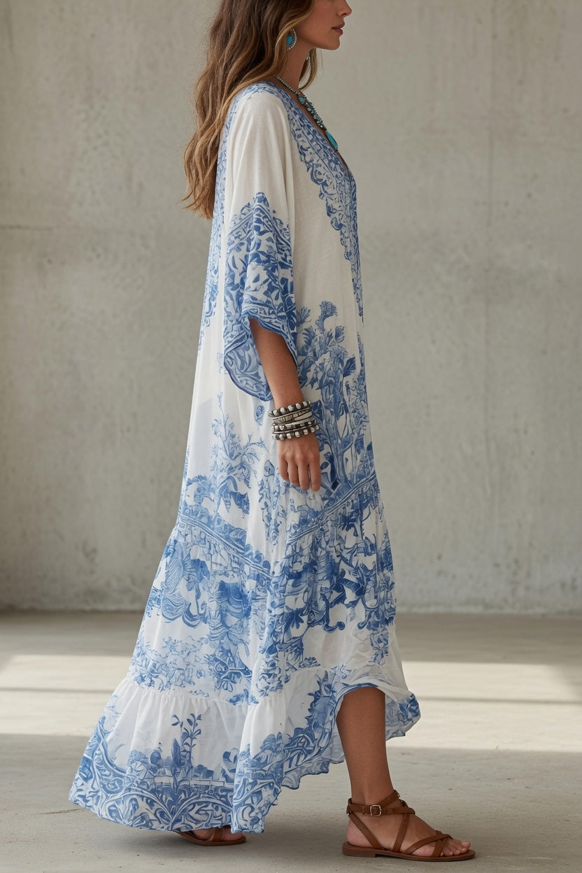 Vestido Tessa vintage de estampado azul