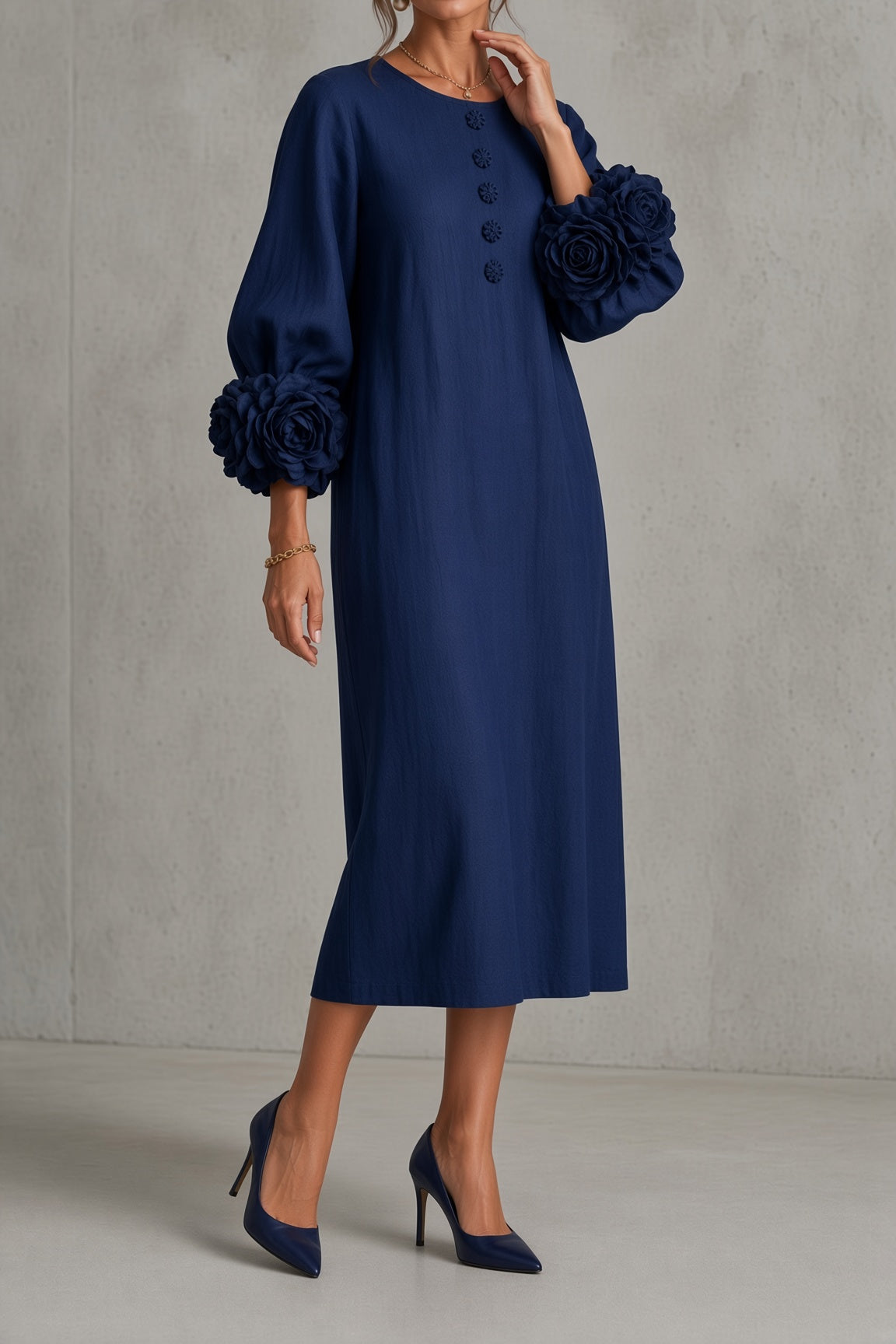 Vestido midi Elena con puños florales