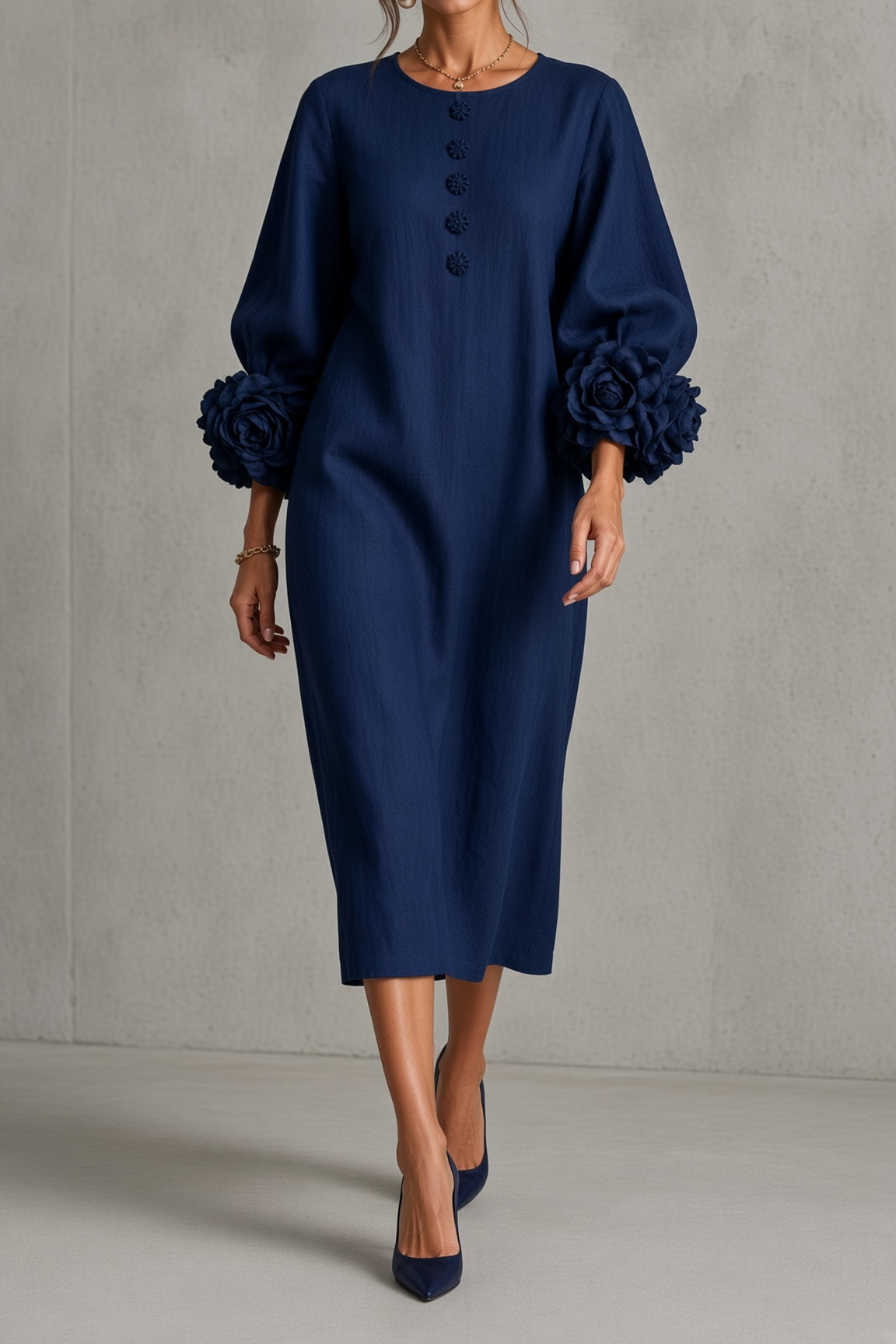 Vestido midi Elena con puños florales